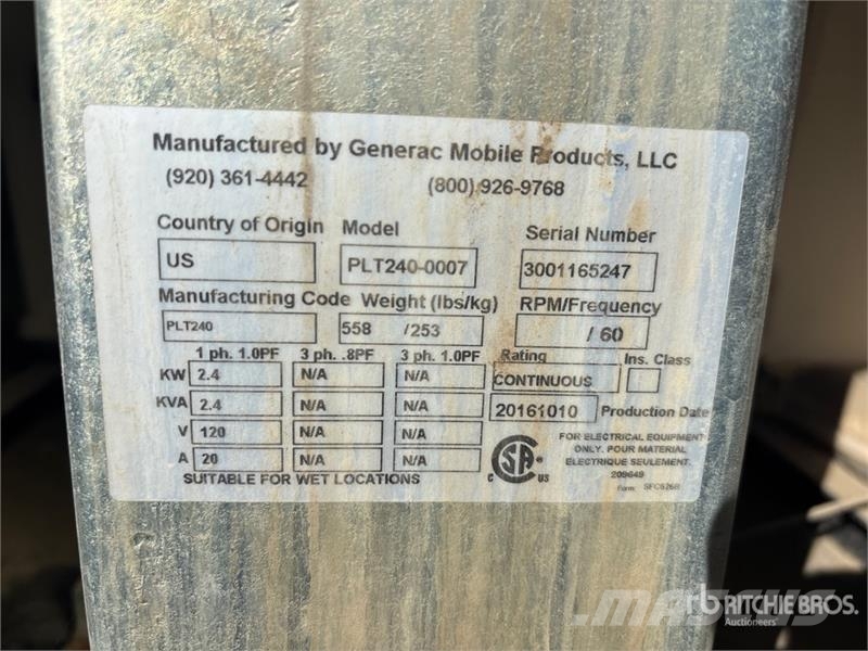 Generac of (3) Generac PLT240-0007 2.4 kW Electric Light T Light towers