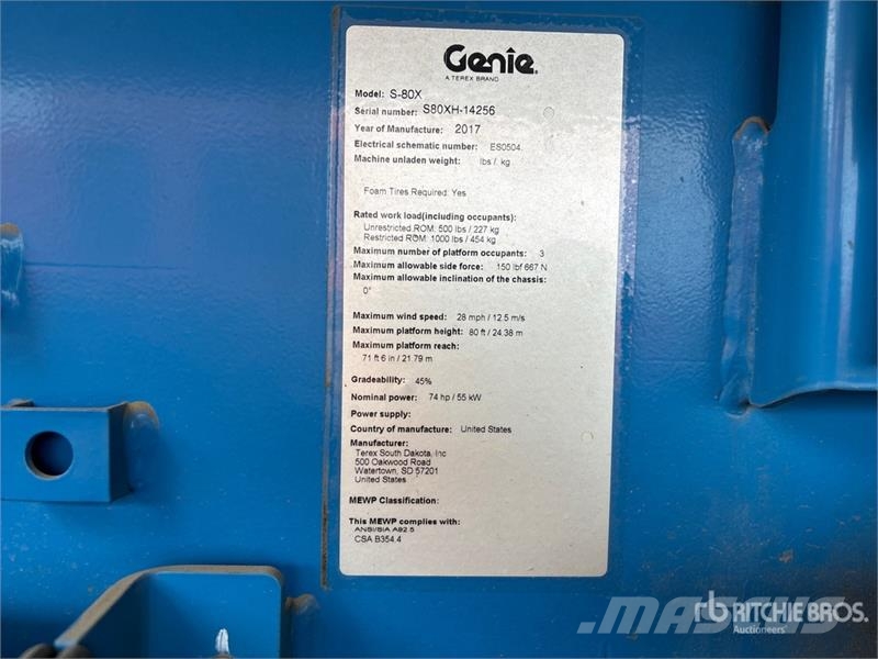 Genie S-80X 4WD Diesel Telescopic Boom Lift Teleskopske dvižne ploščadi