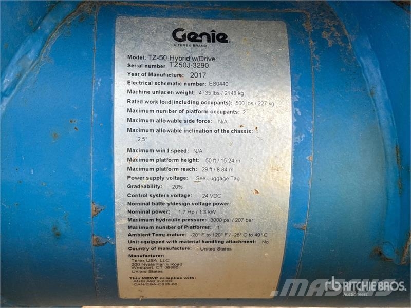 Genie TZ-50 Towable Lift (Inoperable) Trailer mounted platforms