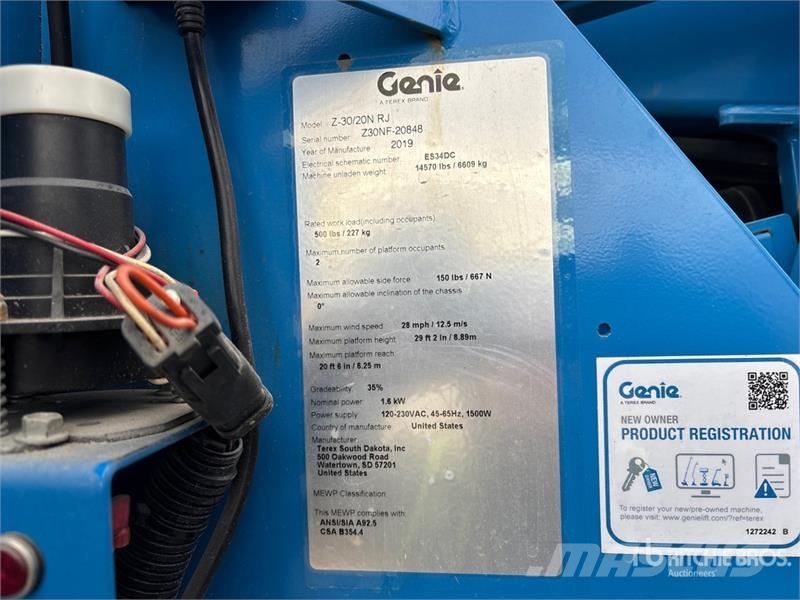 Genie Z-30/20N RJ 2WD Electric Articulating Boom Lift Alkūniniai keltuvai