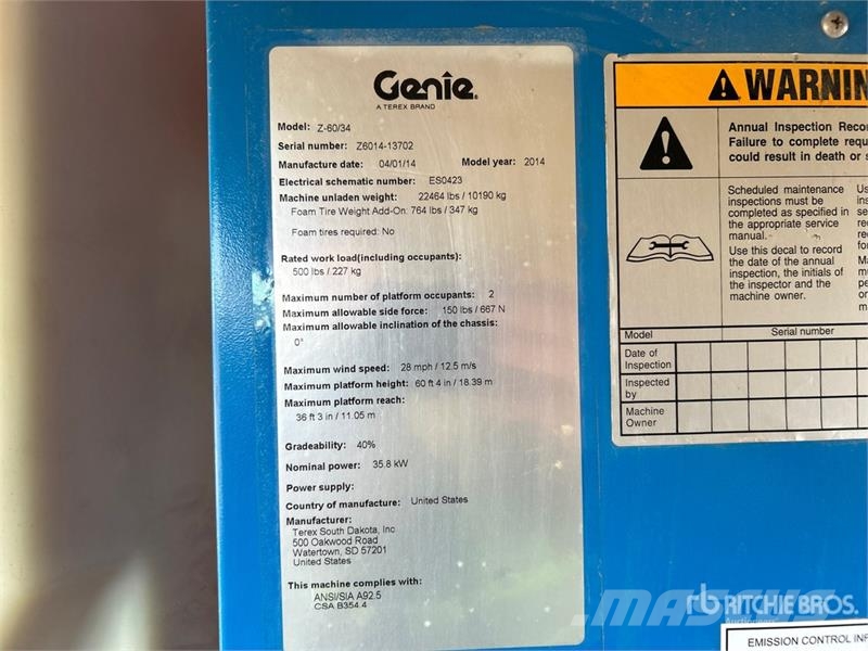 Genie Z60/34 DZ PAS 4WD Diesel Articulating Boom Lift (I Articulated boom lifts
