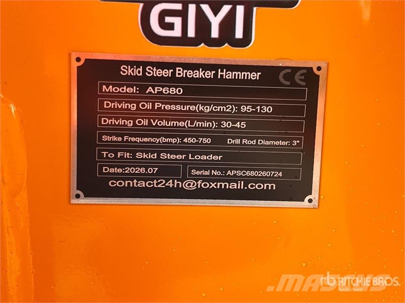  GIYI GY-AP680 Skid Steer Breaker (Unused) Čekići