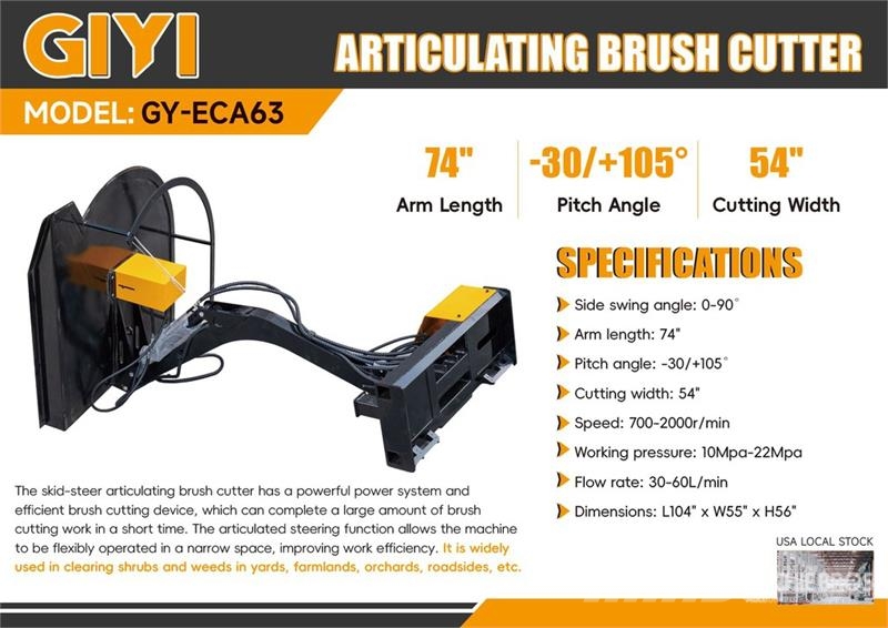 GIYI GY-ECA63 54 in Articulating Skid Steer Brush Mounted and trailed mowers