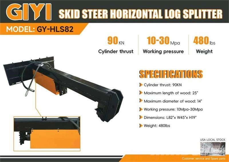 GIYI GY-HLS82 25 in Skid Steer Log Splitter (Unuse Vedklyvar och vedkapar