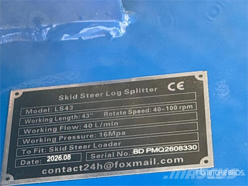  GIYI GY-LS43 43 in Skid Steer Log Splitter (Unused Partidoras, cortadoras y trituradoras de madera
