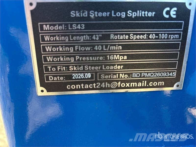  GIYI GY-LS43 43 in Skid Steer Log Splitter (Unused Partidoras, cortadoras y trituradoras de madera