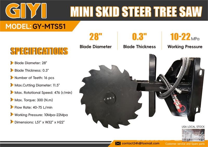 GIYI GY-MTS51 28 in Mini Skid Steer Tree Saw (Unus Компоненты строительной техники