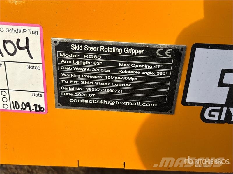  GIYI GY-RG63 2200 lb Rotating Skid Steer Grapple ( Gripere