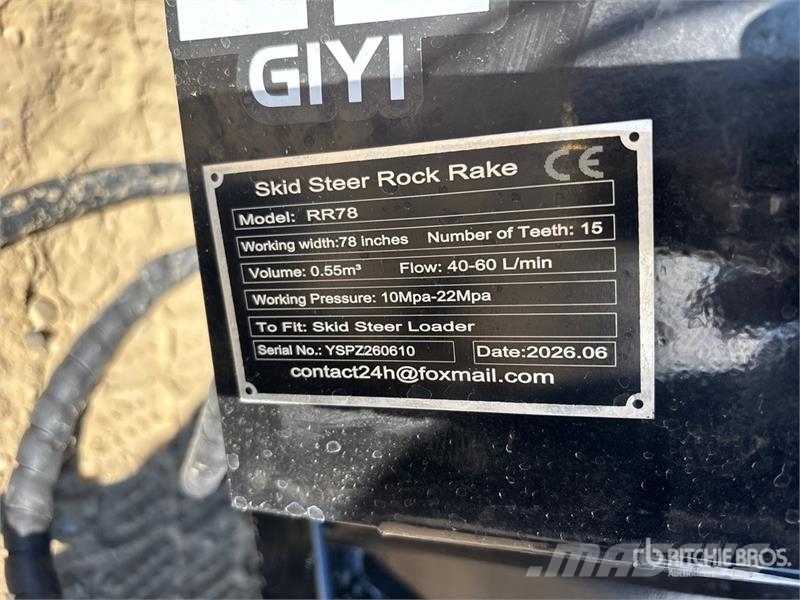  GIYI GY-RR78 78 in Skid Steer Rock Rake (Unused) Otros componentes