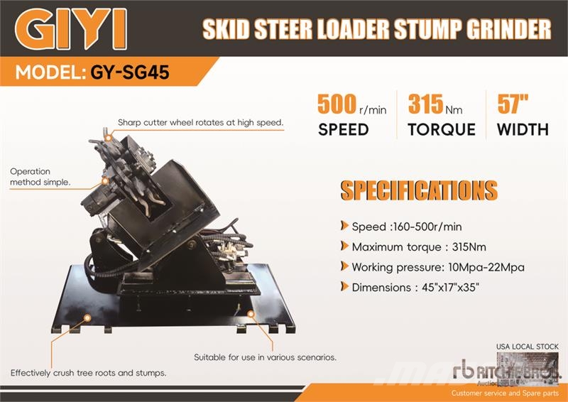 GIYI GY-SG45 Skid Steer Stump Grinder (Unused) Rotorharver/ jordfresere