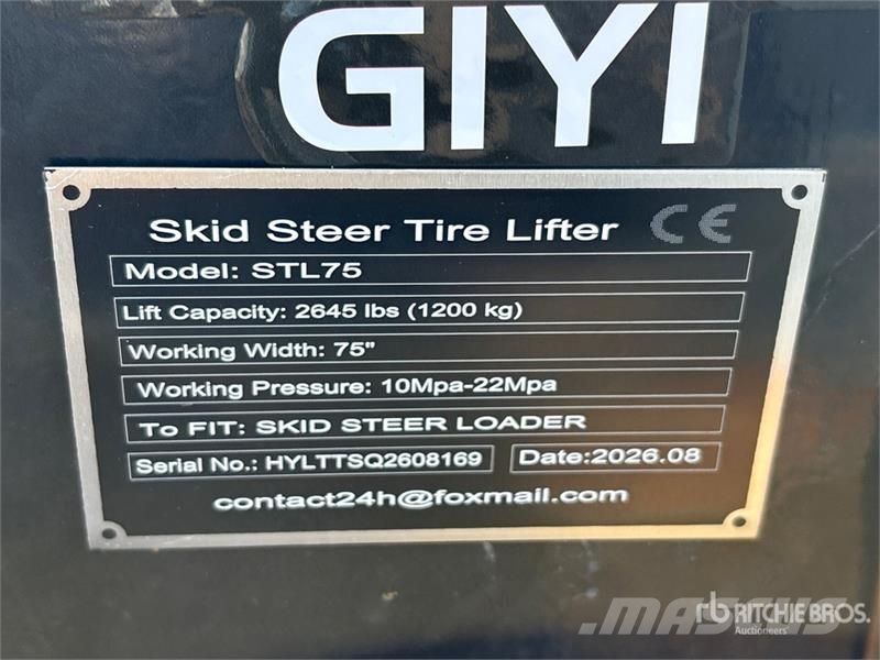  GIYI GY-STL75 75 in Skid Steer Tire Lifter (Unused مكونات أخرى