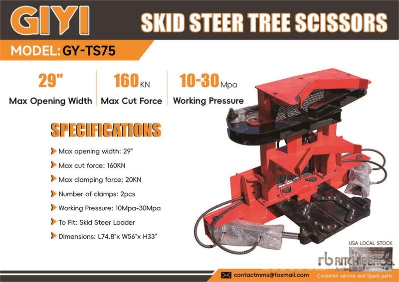  GIYI GY-TS75 29 in Skid Steer Tree Shear (Unused) Nożyce hydrauliczne