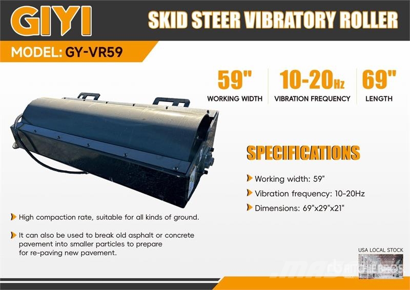GIYI GY-VR59 59 in Skid Steer Vibratory Roller (Un Valjarji