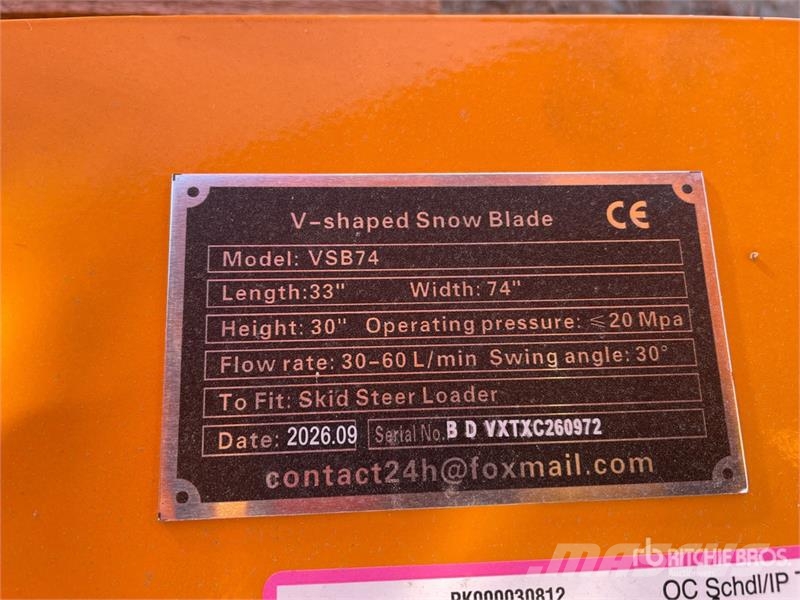 GIYI GY-VSB74 74 in V-Shaped Skid Steer Snow Blade Sneskovle og -plove
