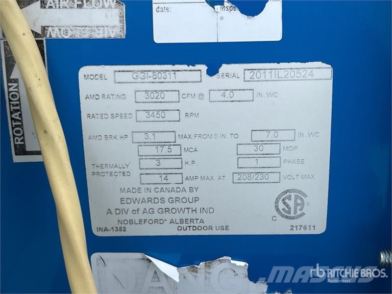  Grain Guard 3 hp Aeration Fan 穀物乾燥機