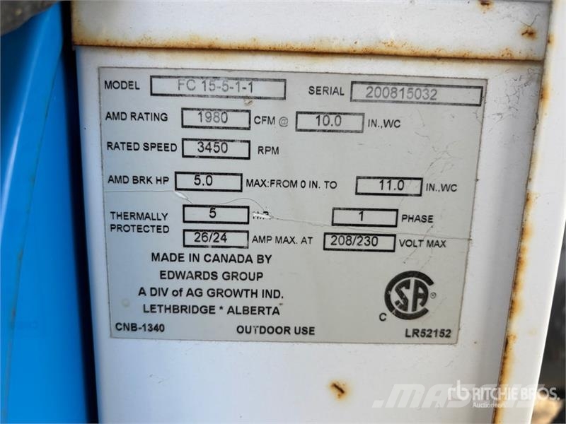 Grain Guard FC15-5-1-1 5 hp Aeration Fan Secadores de grãos