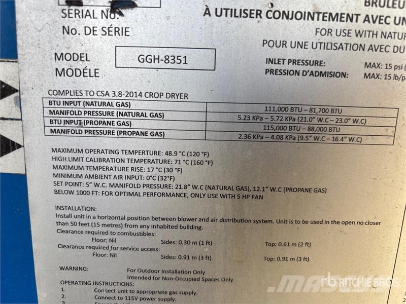  Grain Guard GGH-8351 Supplemental Heater وحدات / آلات معالجة المحاصيل وتخزينها - أخرى