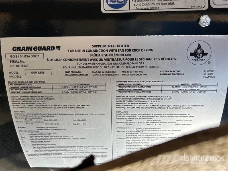  Grain Guard GGH-8355 200K BTU Crop Drying Heater Strojevi za preradu i skadištenje žetva - Ostalo