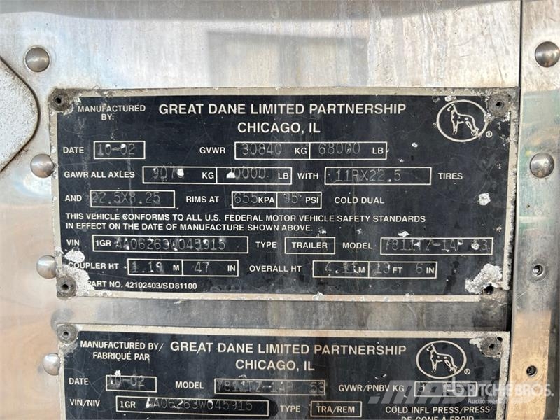 Great Dane 53 ft x 102 in T/A Refrigerated Trailer Semirimorchi a temperatura controllata