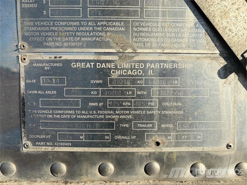 Great Dane 53 ft x 102 in T/A Refrigerated Trailer نصف مقطورات بدرجة حرارة قابلة للضبط