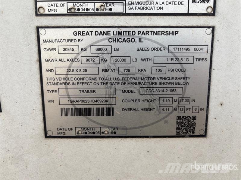 Great Dane 53 ft x 102 in T/A Van Trailer Причепи-фургони