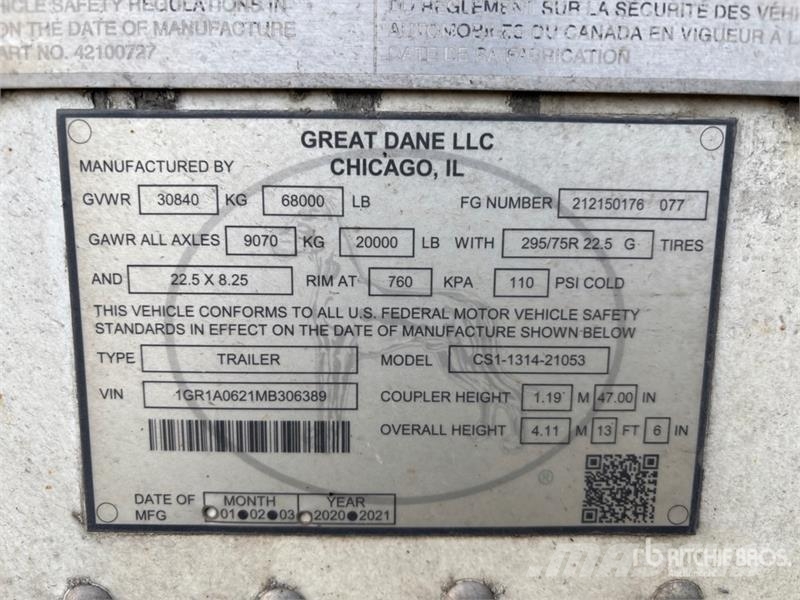 Great Dane 53 ft x 102 in T/A Van Trailer Причепи-фургони