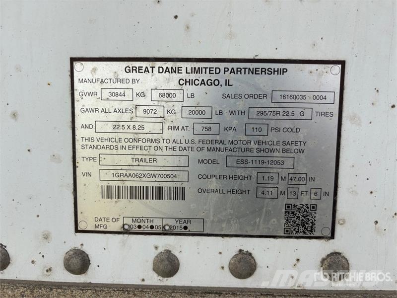 Great Dane 53 ft x 102 in T/A Refrigerated Trailer Chladiarenské návesy