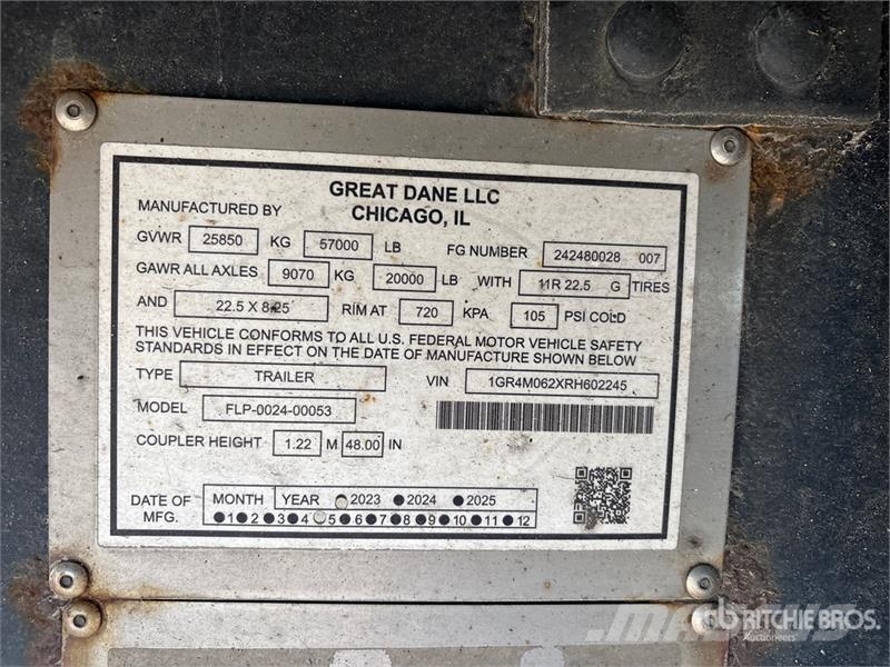 Great Dane 60000 lb 53 ft T/A Spread Axle Flatbed Trailer Plataforma plana/laterales abatibles