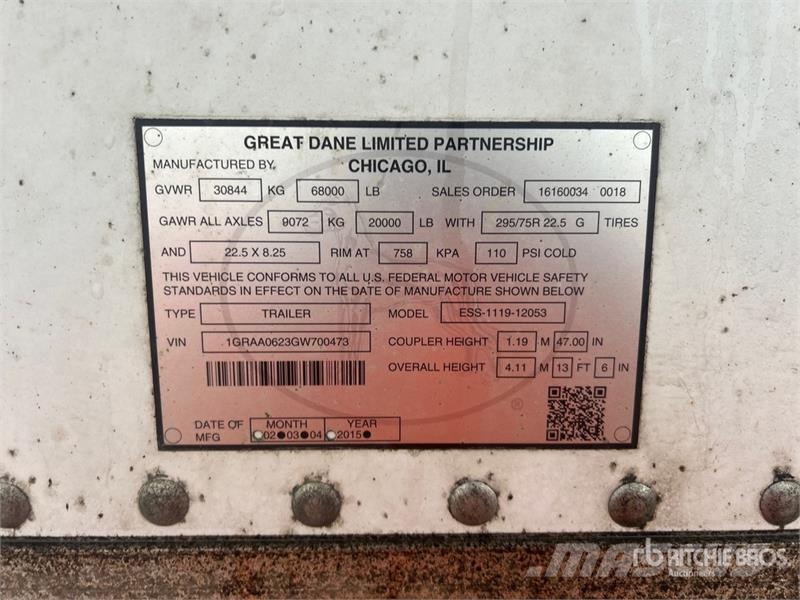 Great Dane ESS-1119-12053 53 ft x 102 in T/A Refrigerated Tra Poluprikolice hladnjače