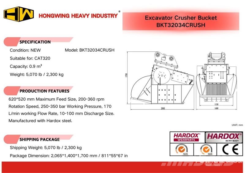 H&W BKT32034CRUSH 34 in 0.9 m3 Excavator Crusher Bucke Otros