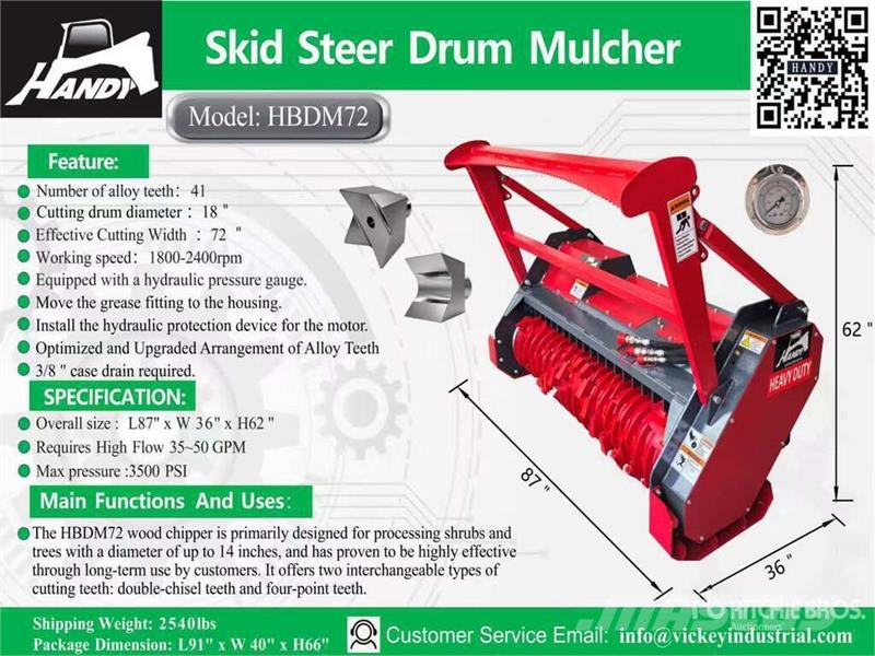 Handy HBDM72-G 72 in Drum Skid Steer Mulcher (Unused) Лесовые мулчеры