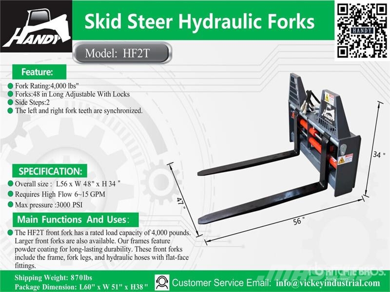 Handy HF2T 48 in Skid Steer Forks (Unused) Вили