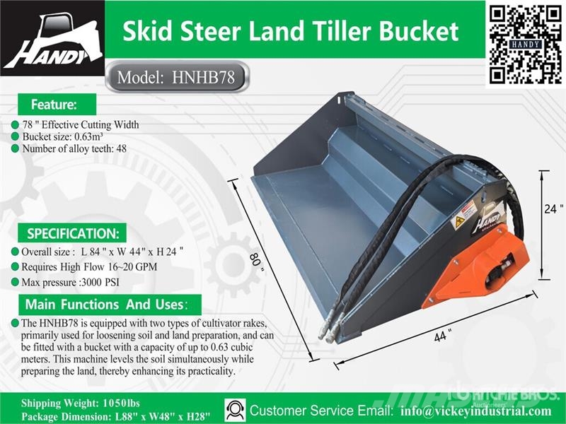 Handy HNHB78 78 in Power Rake Skid Steer Bucket (Unused) Benne