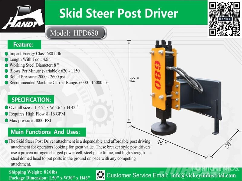 Handy HPD680 Skid Steer Post Driver (Unused) Fencing equipment