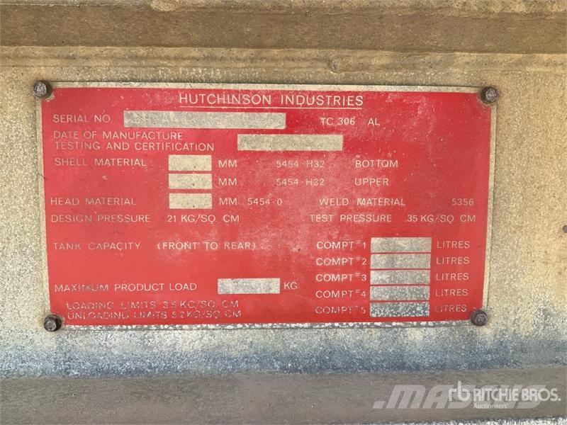 Hutchinson 34 ft T/A Sprayer Tender Trailer Landbouw - overige