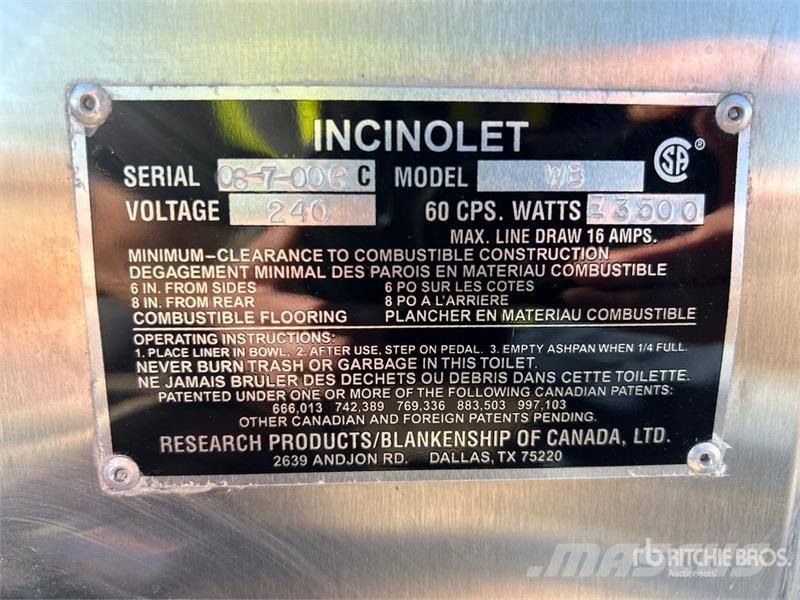 Incinolet WB Incinerator Toilet Portable Toilet Drugi deli