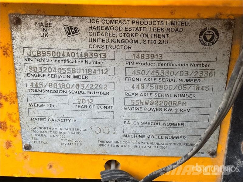 JCB 9504 10000 lb 4x4 Rough Terrain Forklift Elevatore per esterni