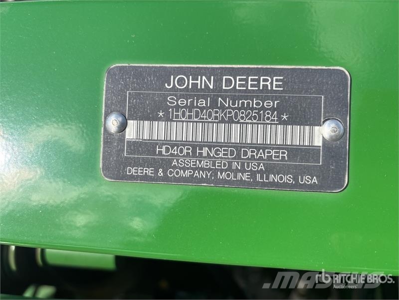 John Deere HD40R 40 ft Hinged Draper Combine Header Cabeçotes de colheitadeira