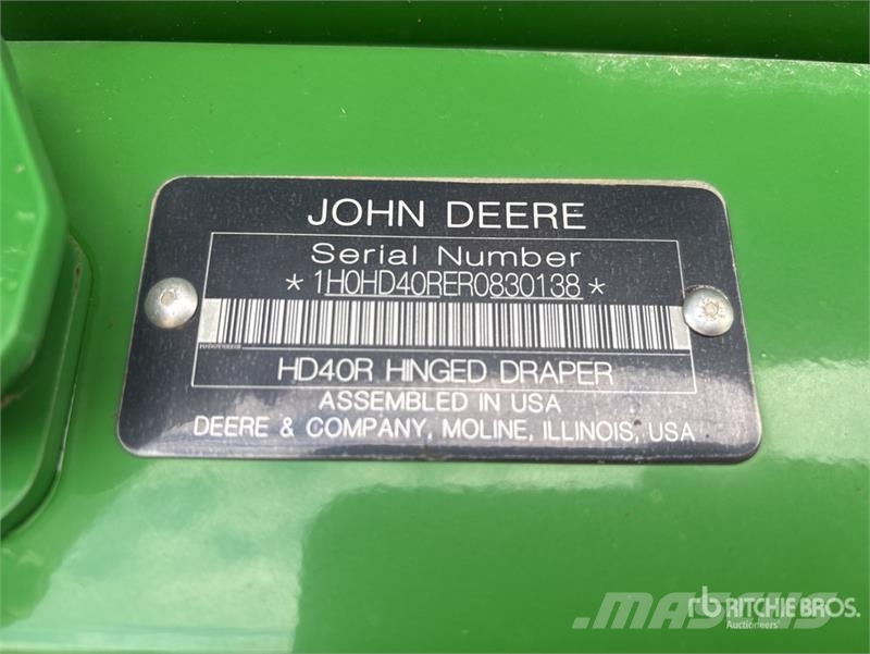 John Deere HD40R 40 ft Hinged Draper Combine Header Cabeçotes de colheitadeira
