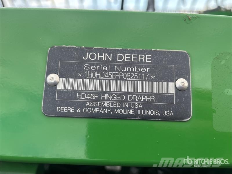 John Deere HD45F 45 ft Hinged Draper Combine Header Cabeçotes de colheitadeira