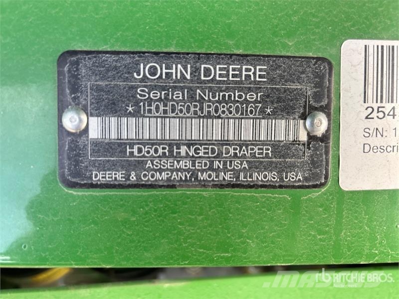 John Deere HD50R 50 ft Hinged Draper Combine Header Cabeçotes de colheitadeira