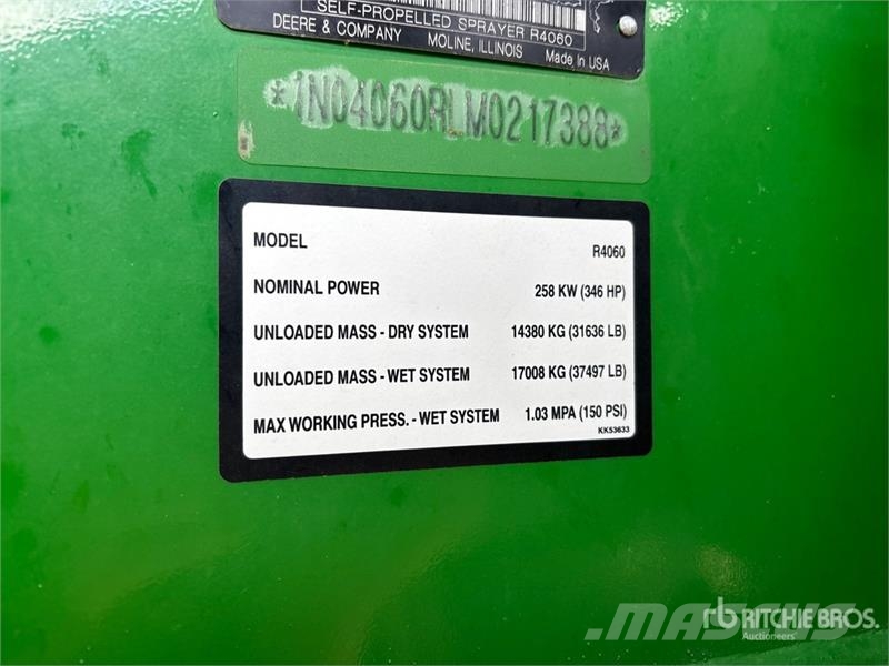 John Deere R4060 132 ft 4x4 High Clearance Self-Propelled Spr Selbstfahrende Sprühgeräte