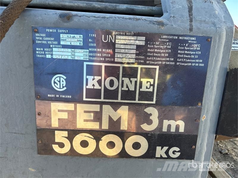 Kone FEM 5000 kg Overhead Bridge Crane Polovni nadzemni i kontejnerski kranovi