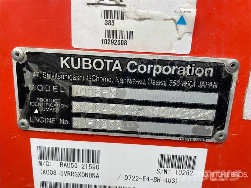 Kubota K008-5 Mini Excavator حفارات صغيرة أقل من 7 طن (حفارات صغيرة)