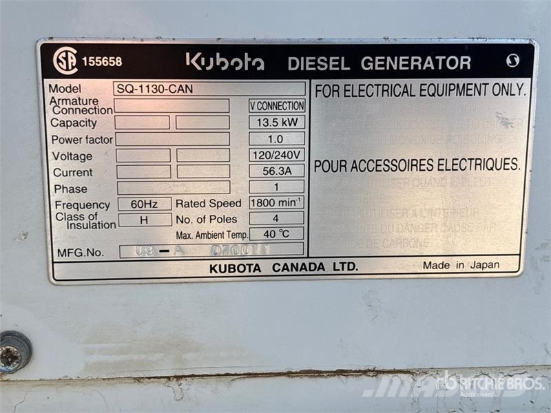 Kubota SQ1130 13.5 kW Skid-Mounted Generator Set Dizel Jeneratörler
