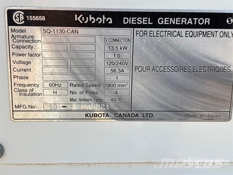 Kubota SQ1130 13.5 kW Skid-Mounted Generator Set Dieselgeneratorer