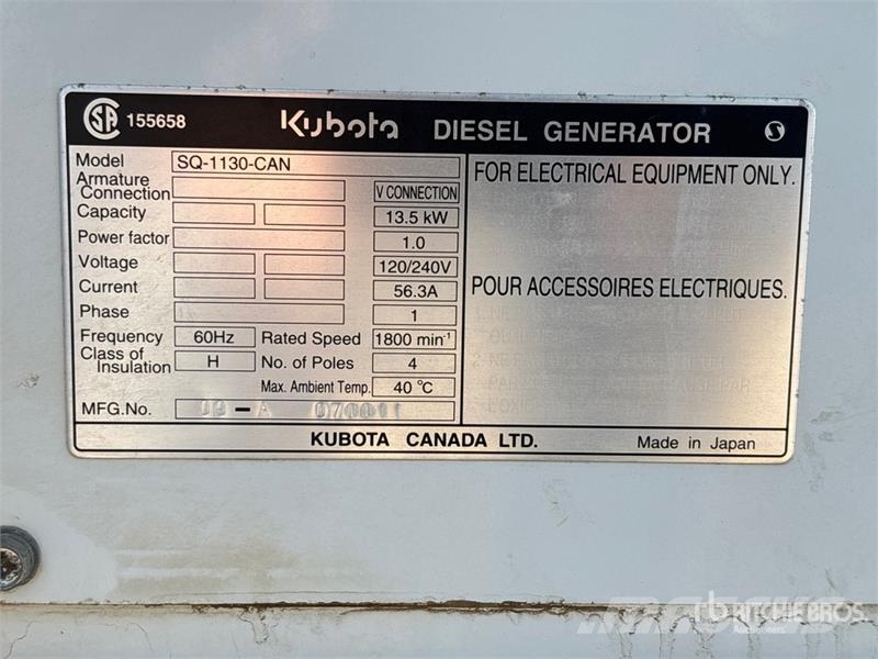 Kubota SQ1130 13.5 kW Skid-Mounted Generator Set Dizel Jeneratörler