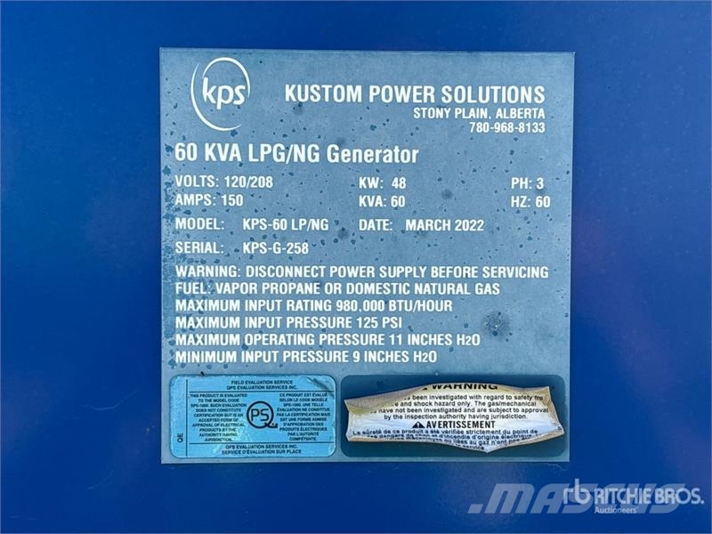 Kustom Power Solutions KPS-60 LP/NG 48 kW Skid-Mou Diesel Generatoren