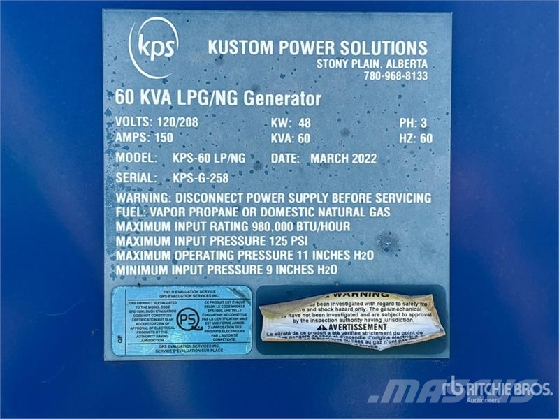 Kustom Power Solutions KPS-60 LP/NG 48 kW Skid-Mou Diesel Generatoren