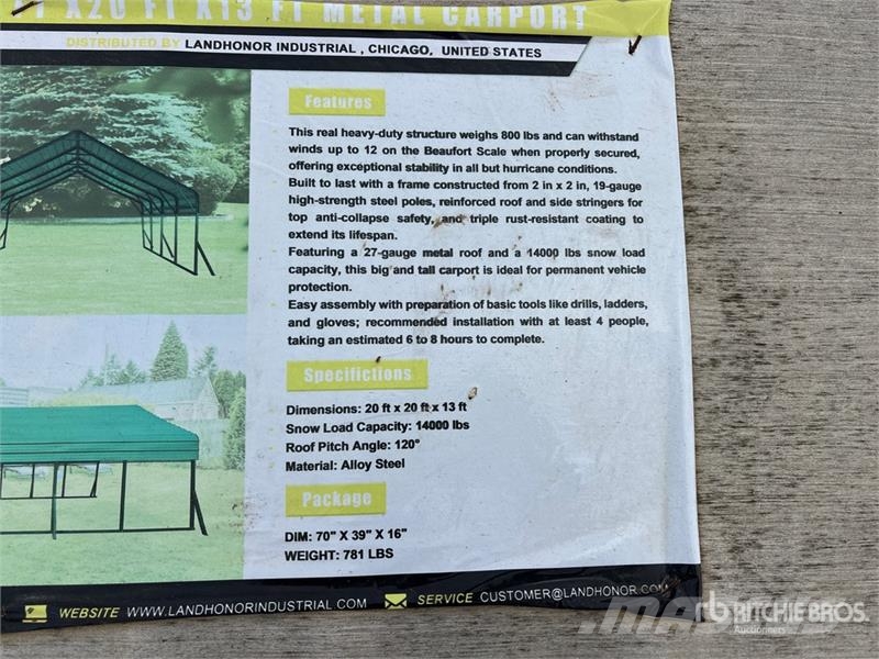 Landhonor LHR-MC2013 20 ft x 20 ft Carport Steel frame buildings